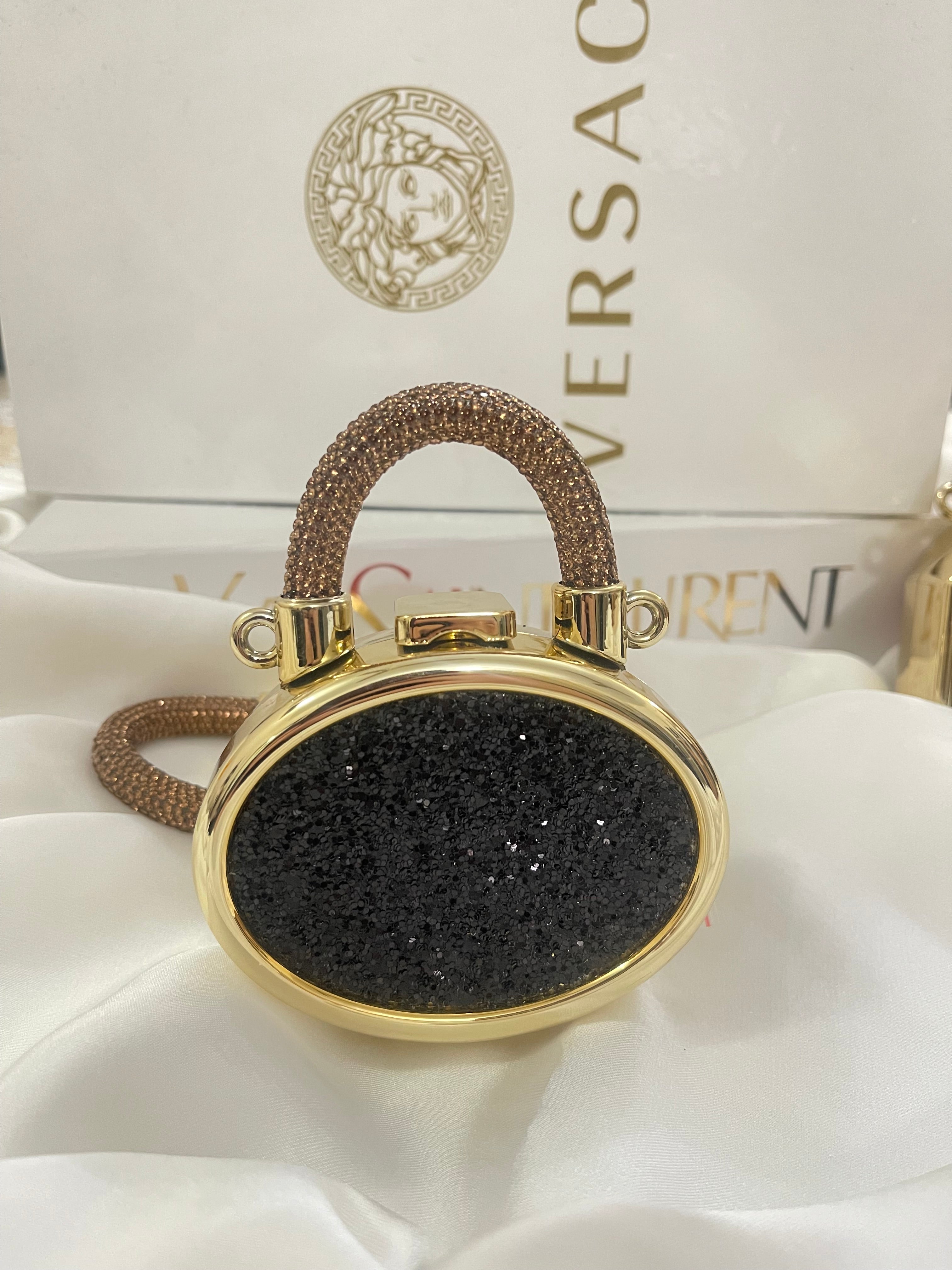 Shiny Black, mini blingy acrylic evening clutch