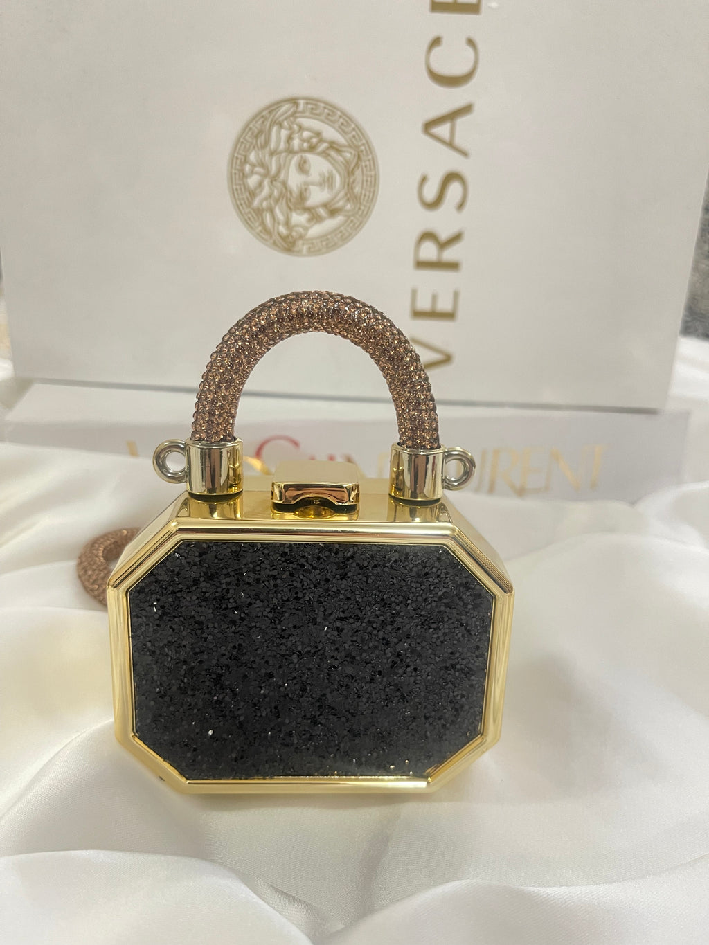 Black hexagon, mini blingy acrylic evening clutch