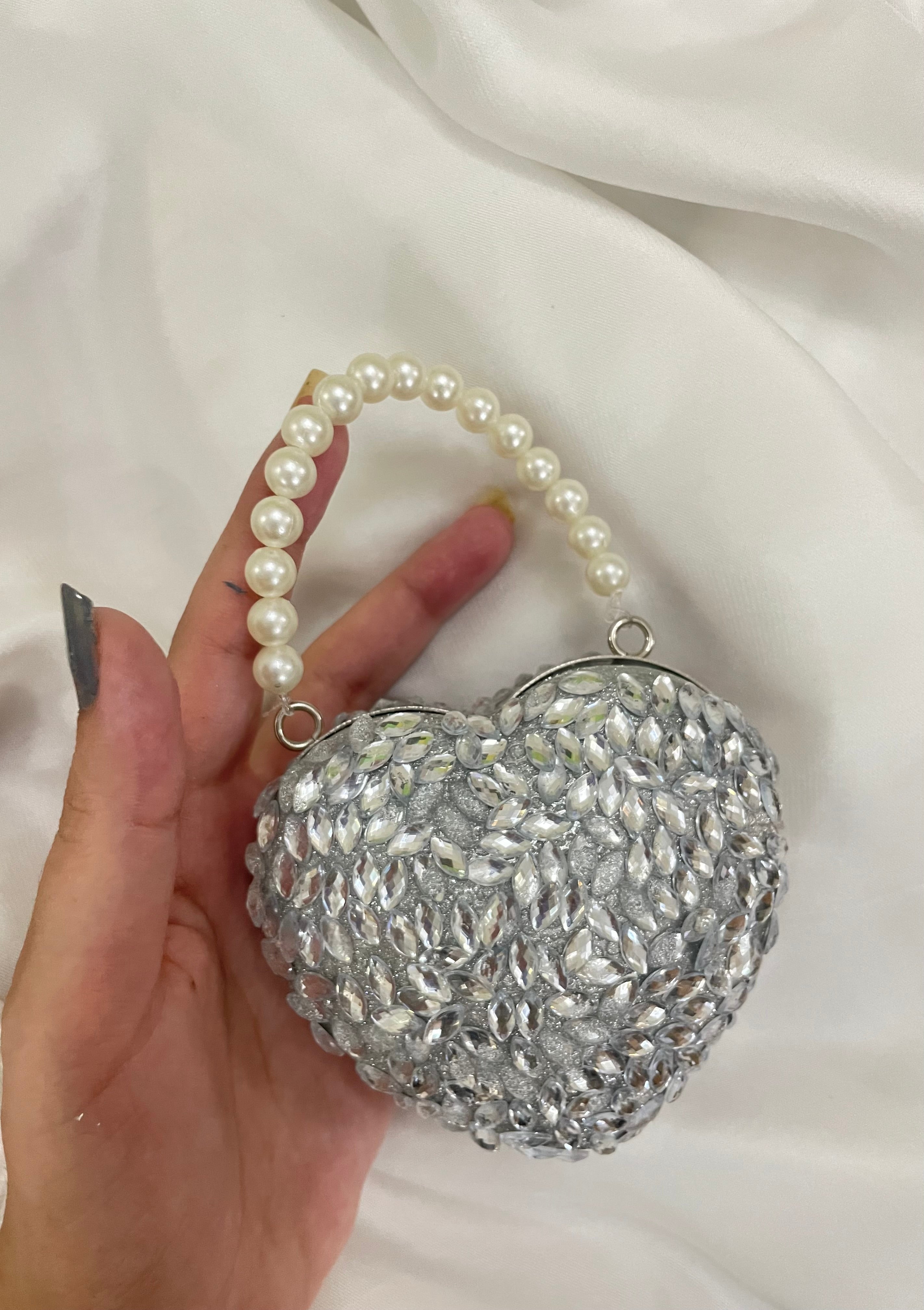 Mini stoned heart clutch