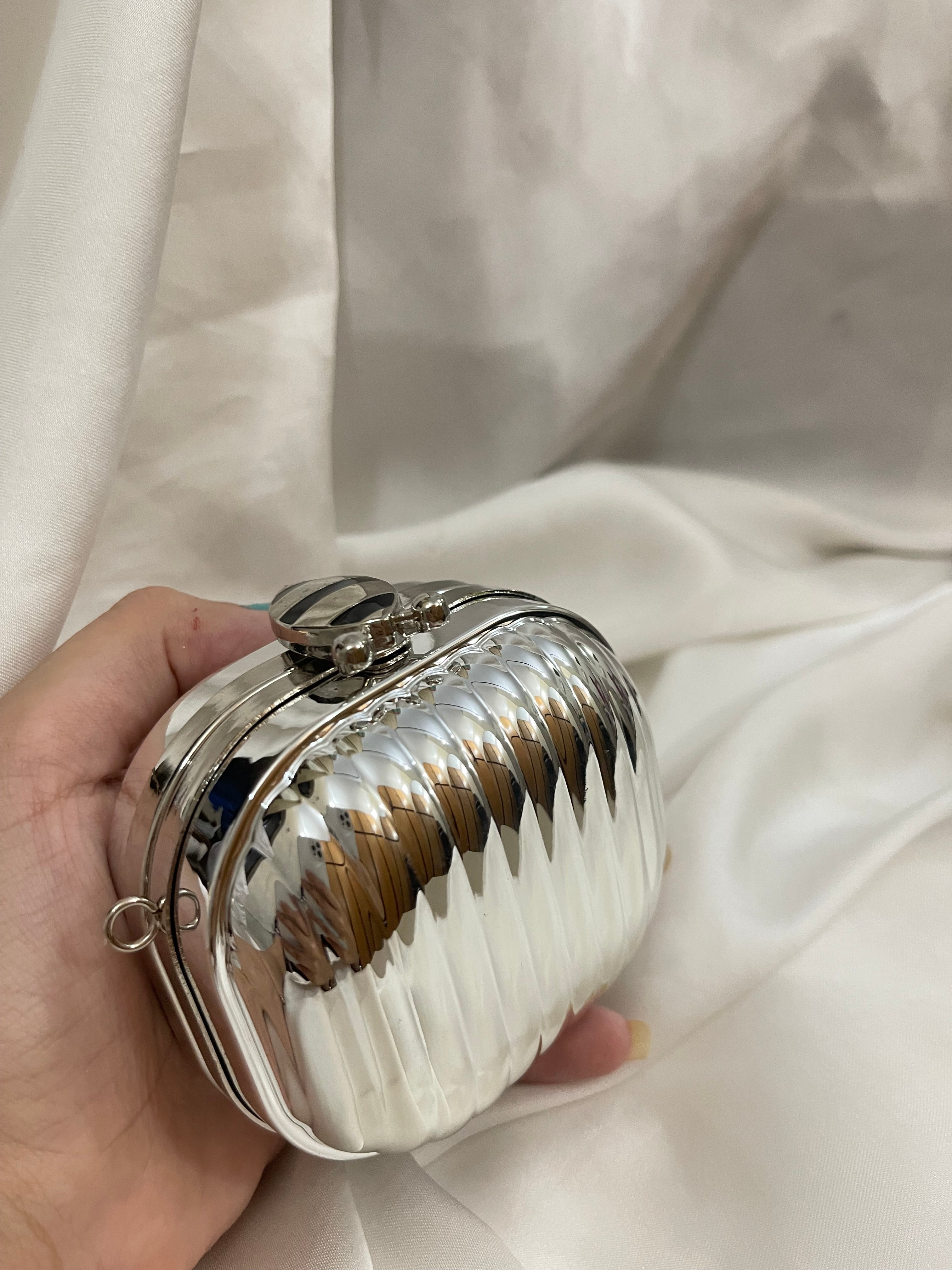 Silver metallic box clutch
