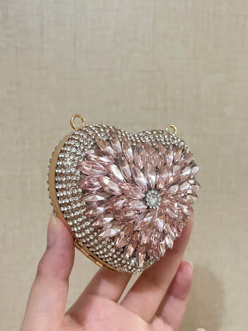Crystal embellished light pink bag