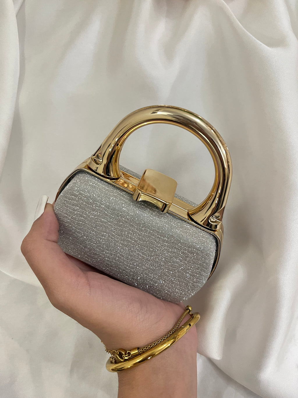 Mini silver clutch