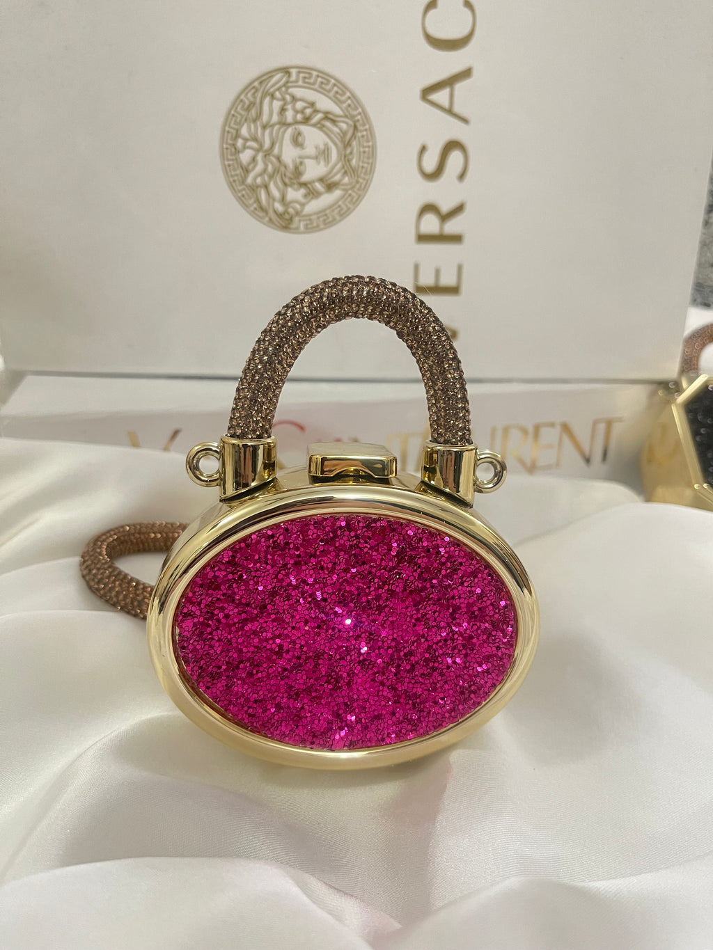 Shocking pink , mini blingy acrylic evening clutch