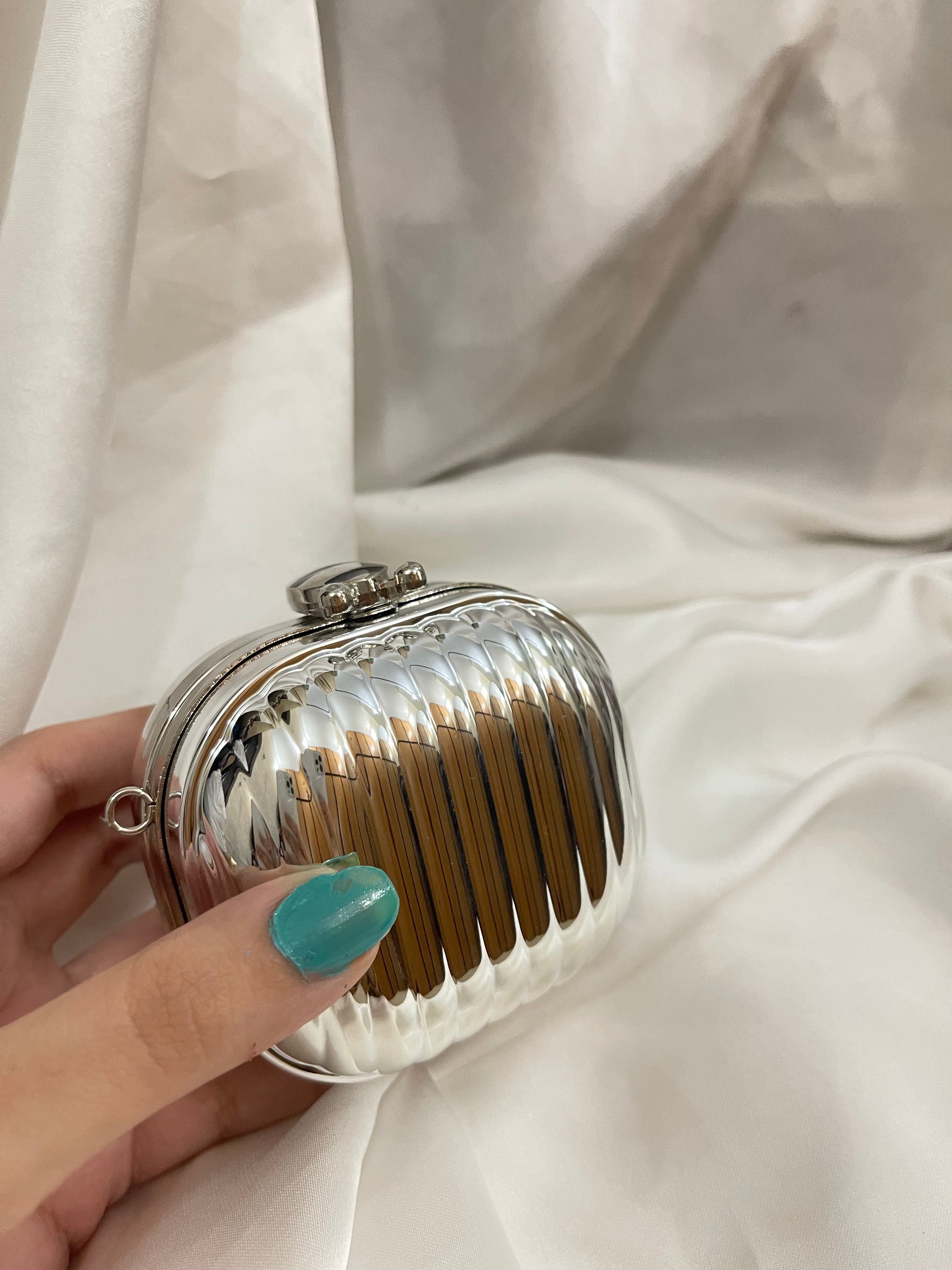 Silver metallic box clutch