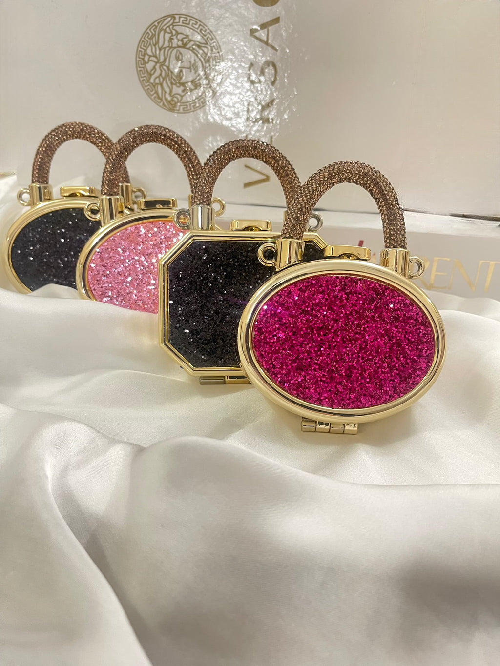 (Rose Pink) mini blingy acrylic evening clutch with metal handle