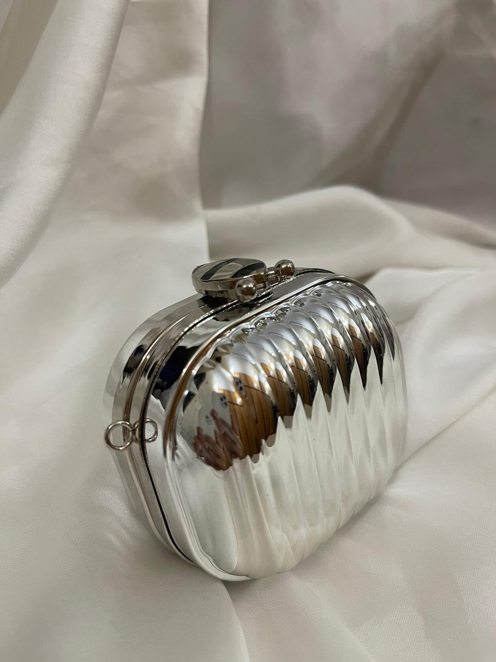 Silver metallic box clutch
