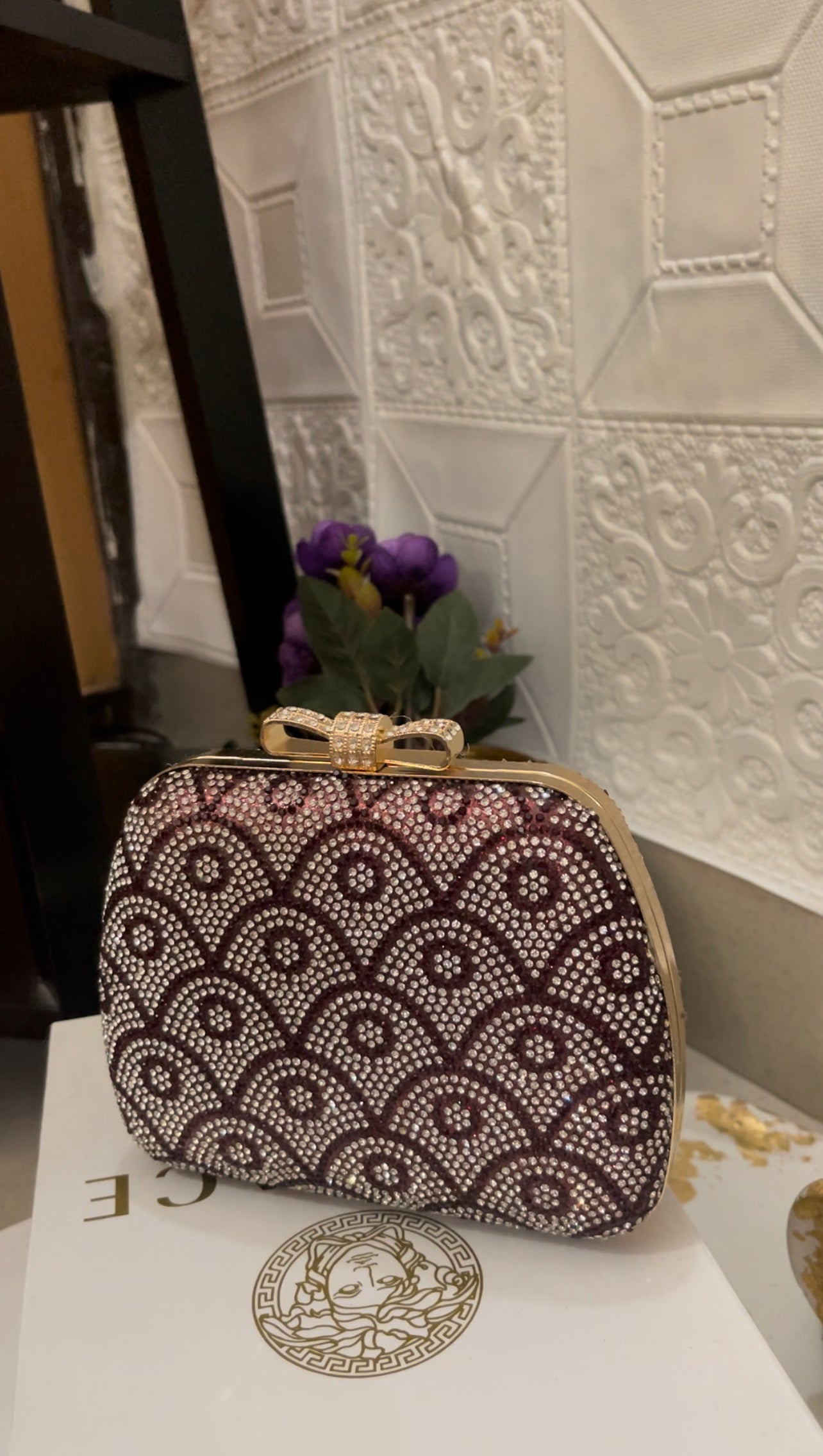 Crystal embellished pattern clutch