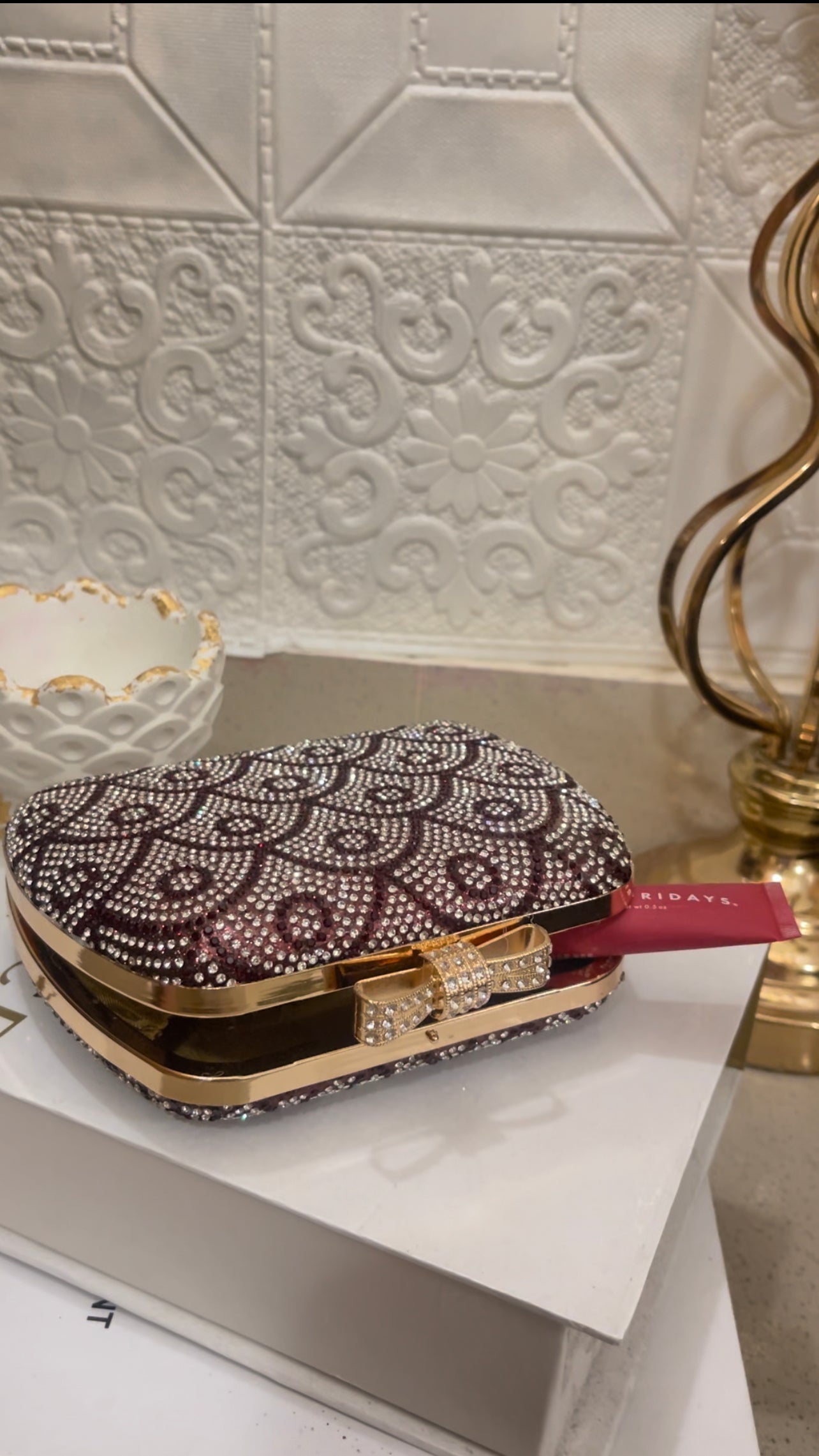 Crystal embellished pattern clutch